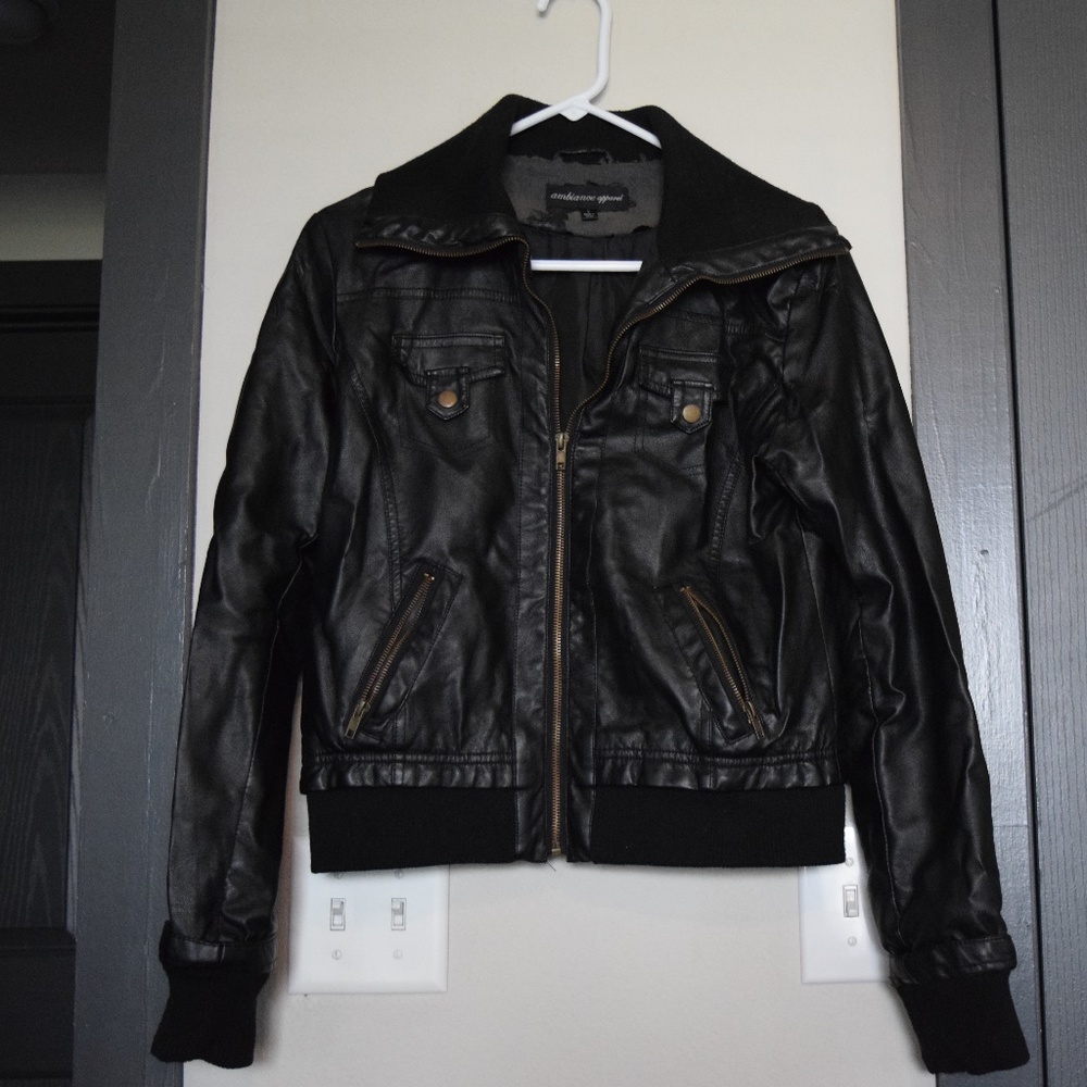 Black Imitation Leather Jacket